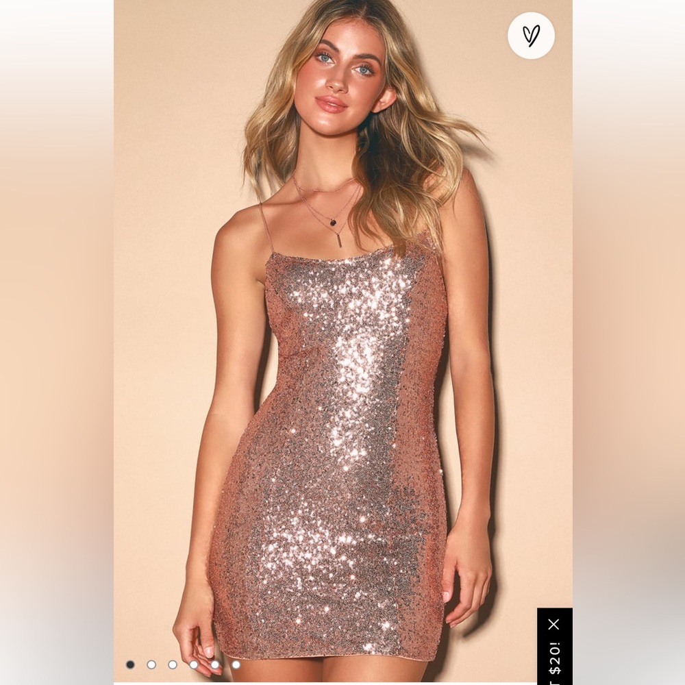 NWT Lulus Bring It Rose Gold Sequin Bodycon Mini Dress Sz XS